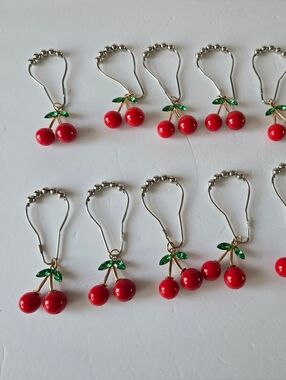Cherry Decorative Shower Curtain Hooks, Set of 12 Metal Stainless Steel
